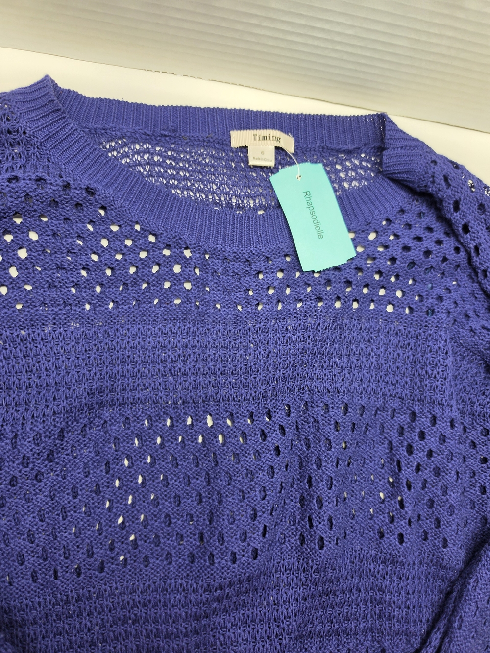 Timing Open-Knit Crewneck Sweater in Purple